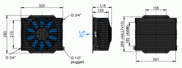 LL06 L DC Oil Air Blast Oil Cooler ASATT06GD04 24 Volt DC - Unwin Hydraulic Engineering