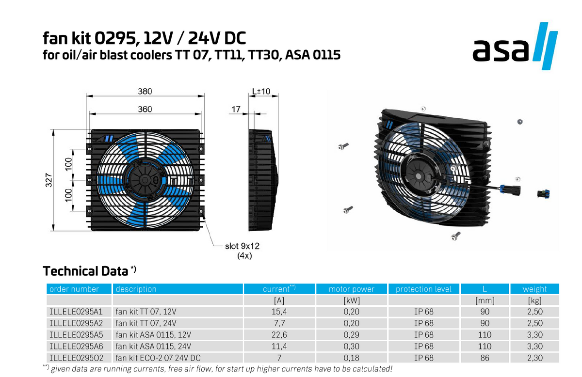 ASA-ILLELE0295A1 0075 TT11 12V DC FAN ASSEMBLY