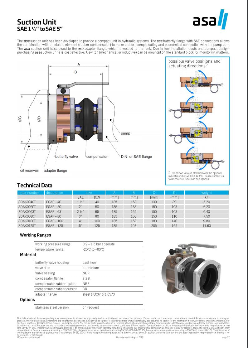 ASA SAE 4" -DIN100 -AF100  Butterfly Suction unit SDAK0100T - Unwin Hydraulic Engineering