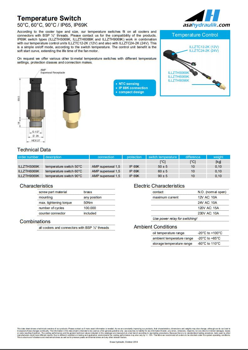ASA  ILLZTH5069K 50 Deg Temperature Switch - Unwin Hydraulic Engineering